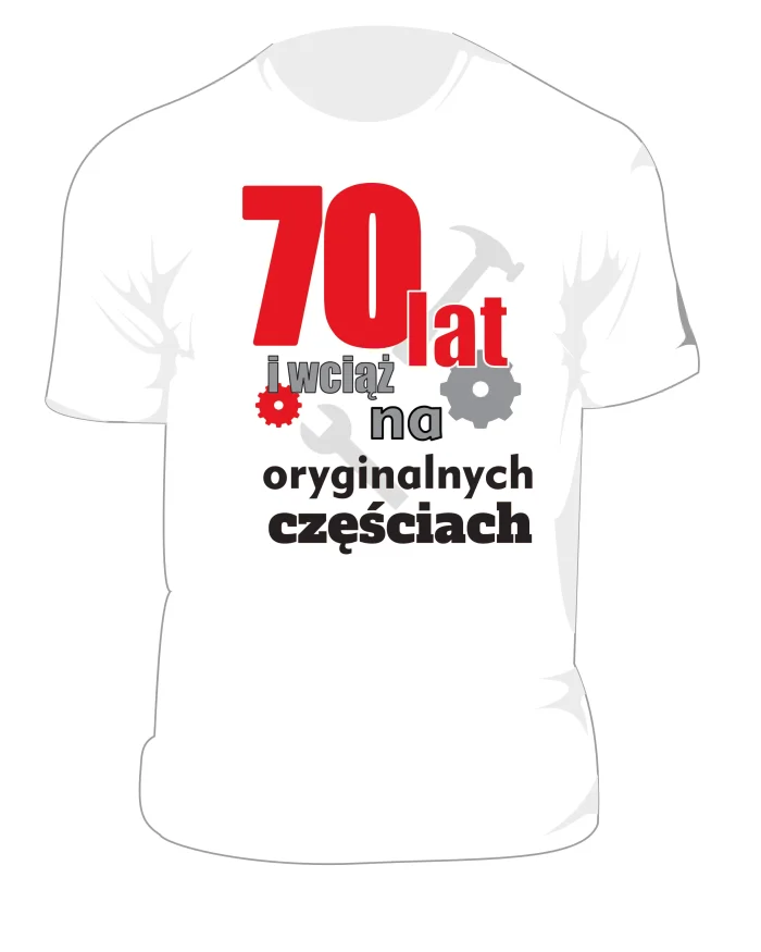 T-shirt biała 70 lat na oryginalnych częściach koszulka na urodziny