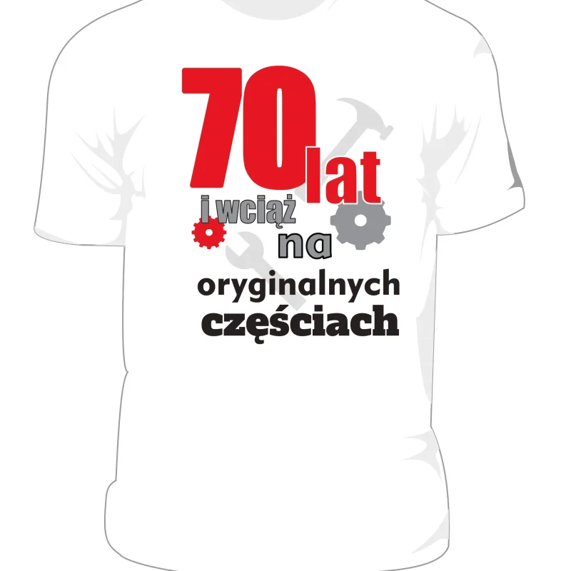 T-shirt biała 70 lat na oryginalnych częściach koszulka na urodziny