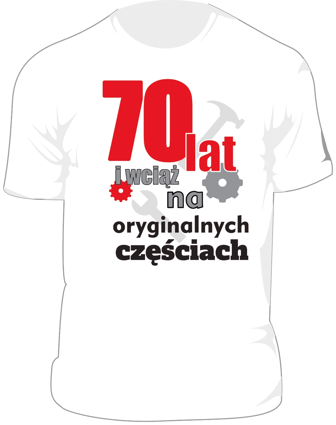 koszulka biała 70 lat na oryginalnych częściach koszulki na urodziny - koszulki urodzinowe