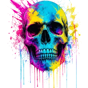 Kolorowa neonowa czaszka – grafika na koszulkę