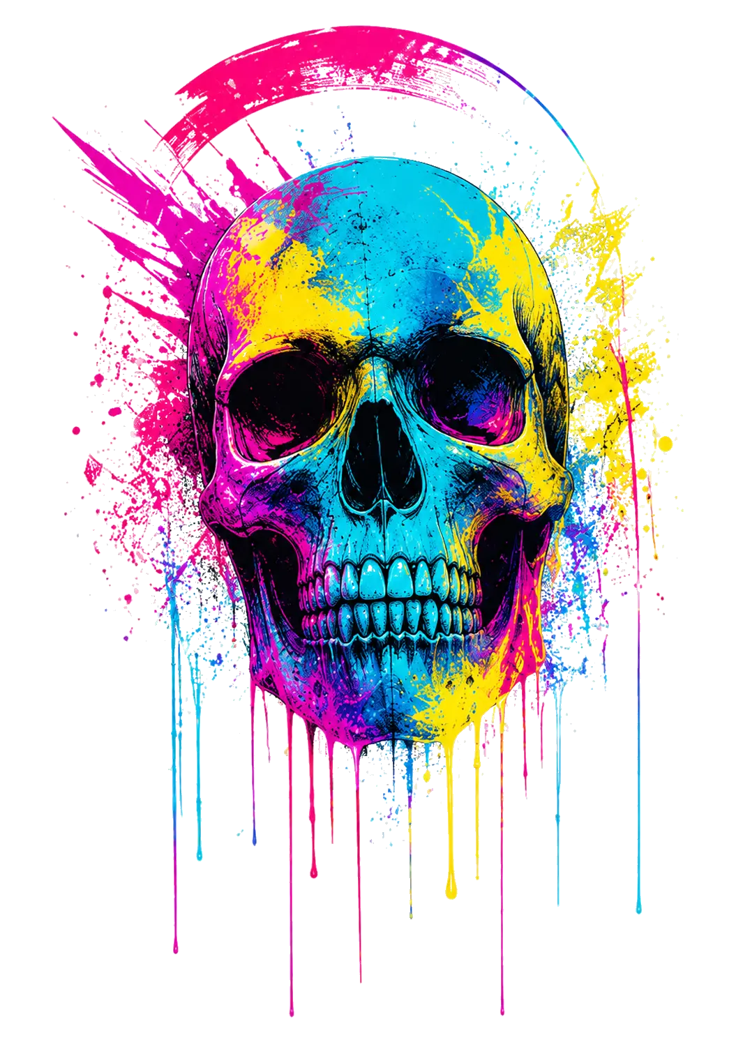 Kolorowa neonowa czaszka – grafika na koszulkę